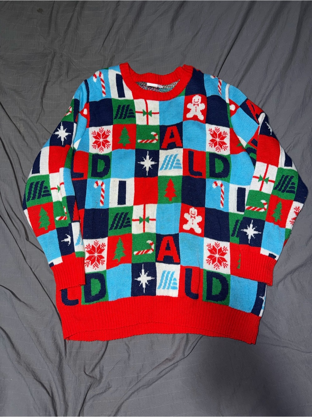 Aldi Gear Ugly Christmas Sweater Mens XL Holiday Knit Pullover Red Blue